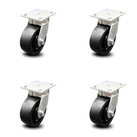 Service Caster 5 Inch Kingpinless Glass Filled Nylon Wheel Swivel Top Plate Caster SCC, 4PK SCC-KP30S520-GFNR-4